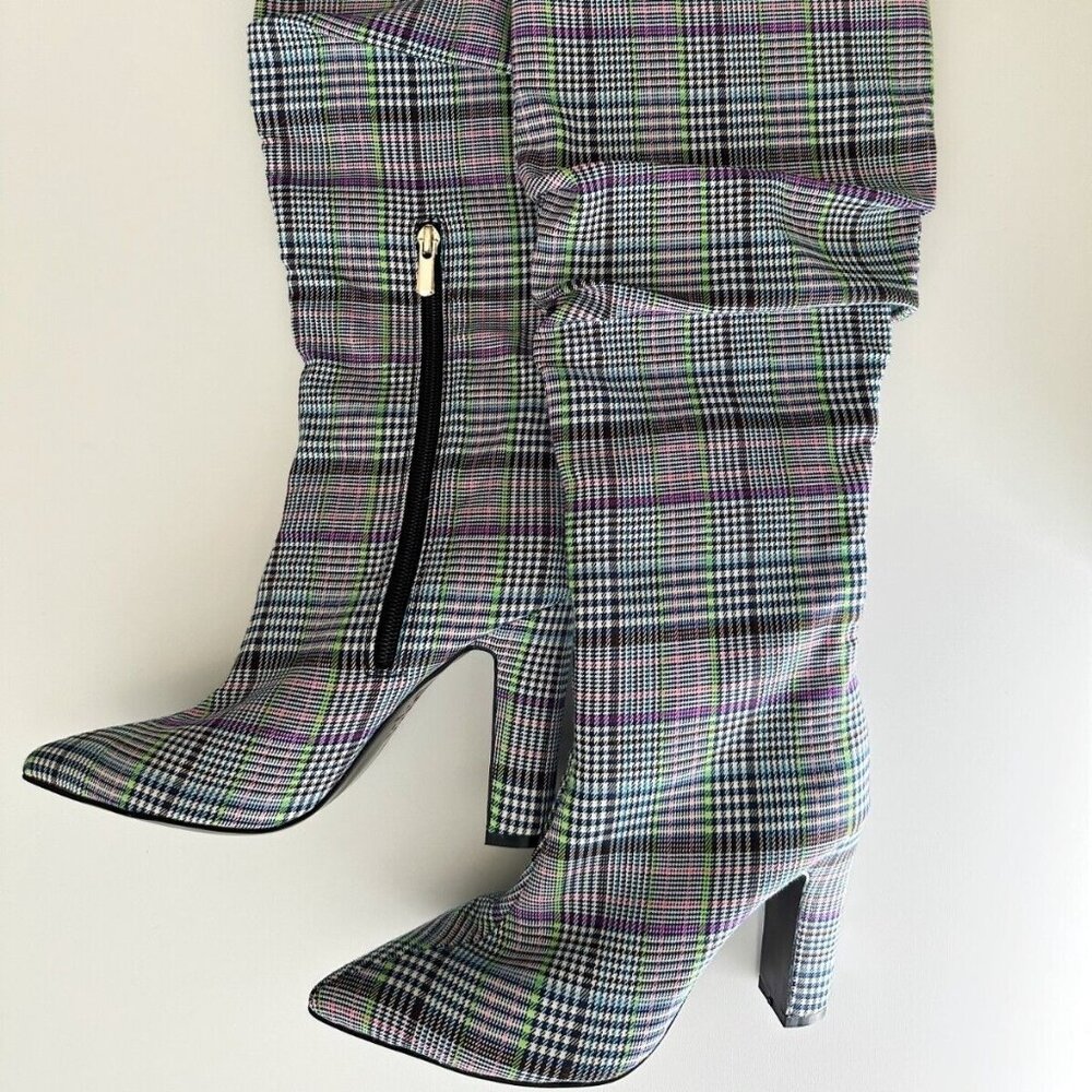 NEW Women's JAGGER Houndstooth Check Knee High Boots in Multi Size 38